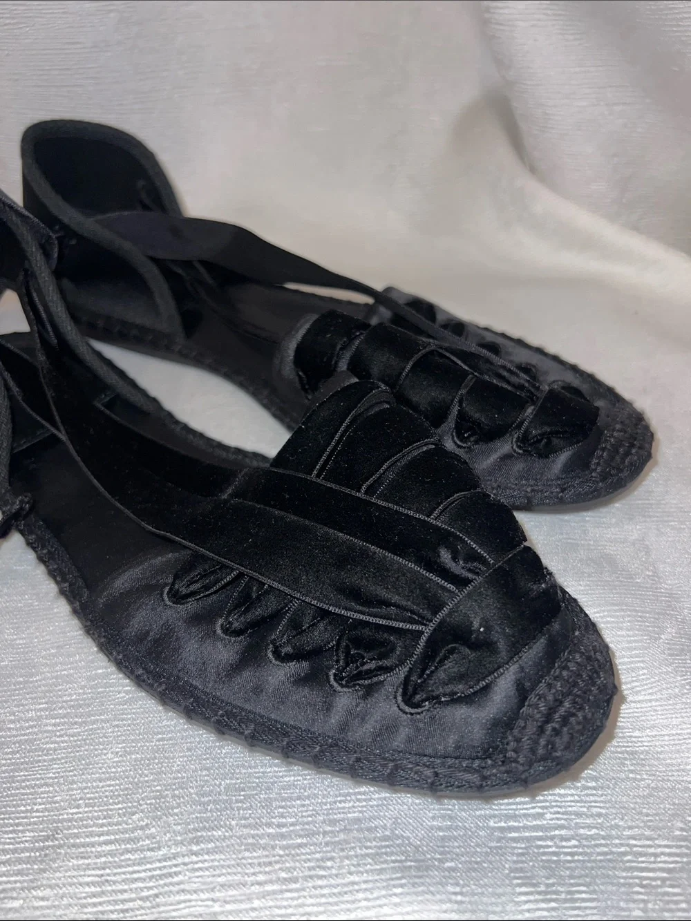 Polo Ralph Lauren Satin Lace-Up Espadrille Black Lace-Up Flats Size 9 - SB9